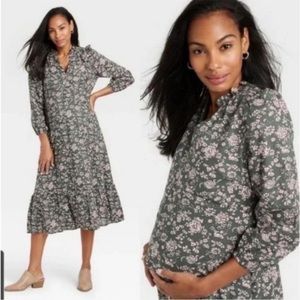 The Nines by Hatch Green Floral Tiered Maxi Dress Cotton Size Medium